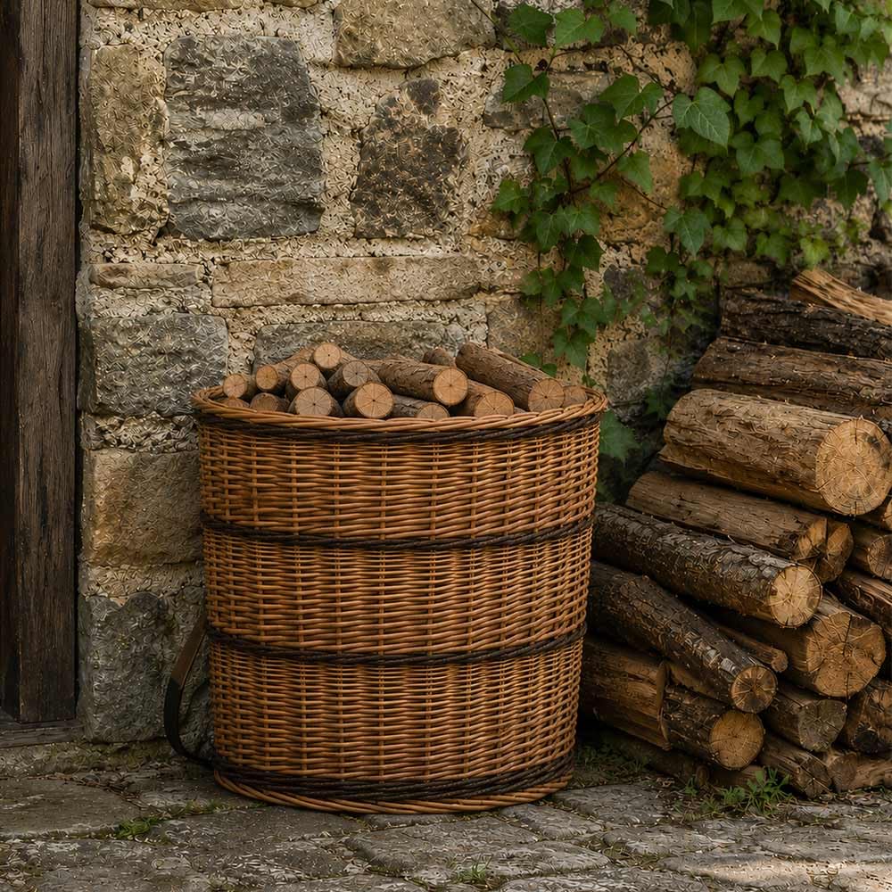 "Gerla Vimini Grande con Tracolle 52x38 h48 cm — Cesto Portalegna Camino, Raccolta Funghi e Castagne, Cesto Giardino — Zaino Spalla Rustico