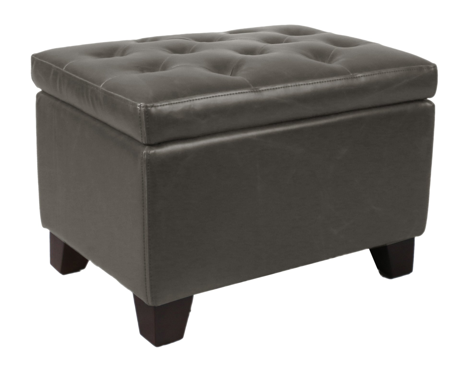 New Pacific DirectJulian Rectangular Bonded Leather Storage Ottoman, Vintage Gray