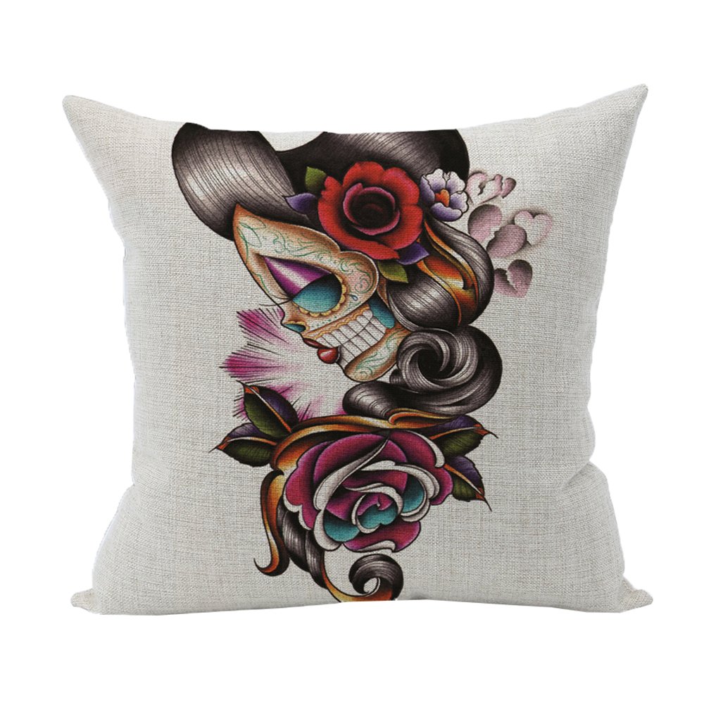 Coolsummer Stylish Simplicity Skull Linen Square Decorative Throw Pillow Case Cushion Cover-18 "X18 " (B)