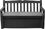 Keter Solana 70 Gallon Storage Bench Deck Box for Patio Storage, Front Porch Decor and Outdoor Seating – Perfect to Store Garden Tools and Pool Floats, Graphite