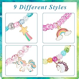 Hicarer 9 Pcs Unicorn Rainbow Bracelets Beaded Jewelry for Gala Party Accessories Christmas Gift Bag Fillers Birthday Gift(Bead Style)