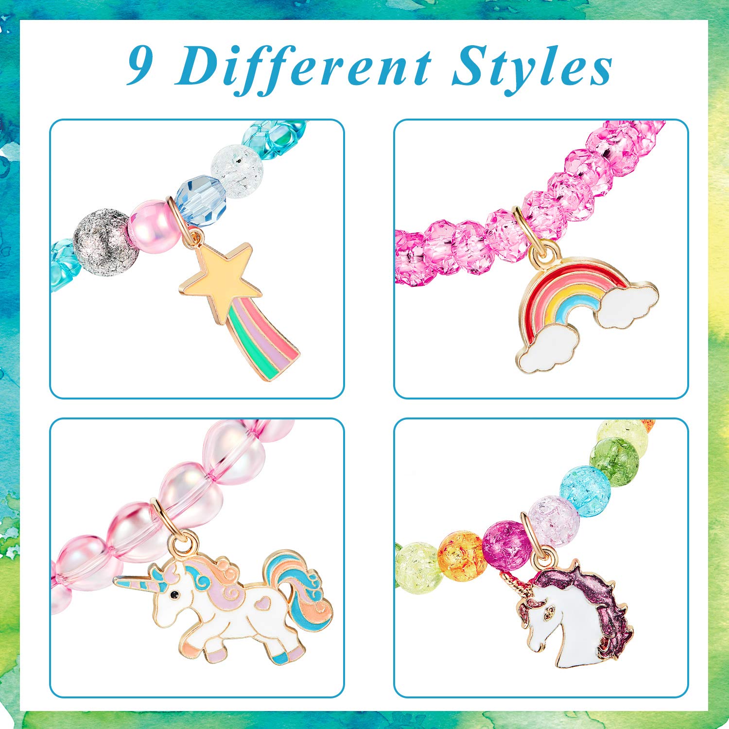 Lot De 9 Bracelets Licorne Arc-en-Ciel - Bijoux Fille Pour Anniversaire, Fête, Cadeau