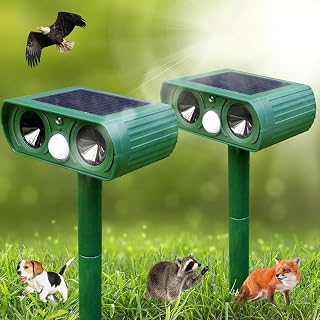2 Pack 2024 Solar Ultrasonic Animal Repeller, Dog Cat Repellent Outdoor, Deer Repellent with Motion Detection for Squirrel, Rabbit, Bird,Raccoon, Fox, Deer, Skunk, etc