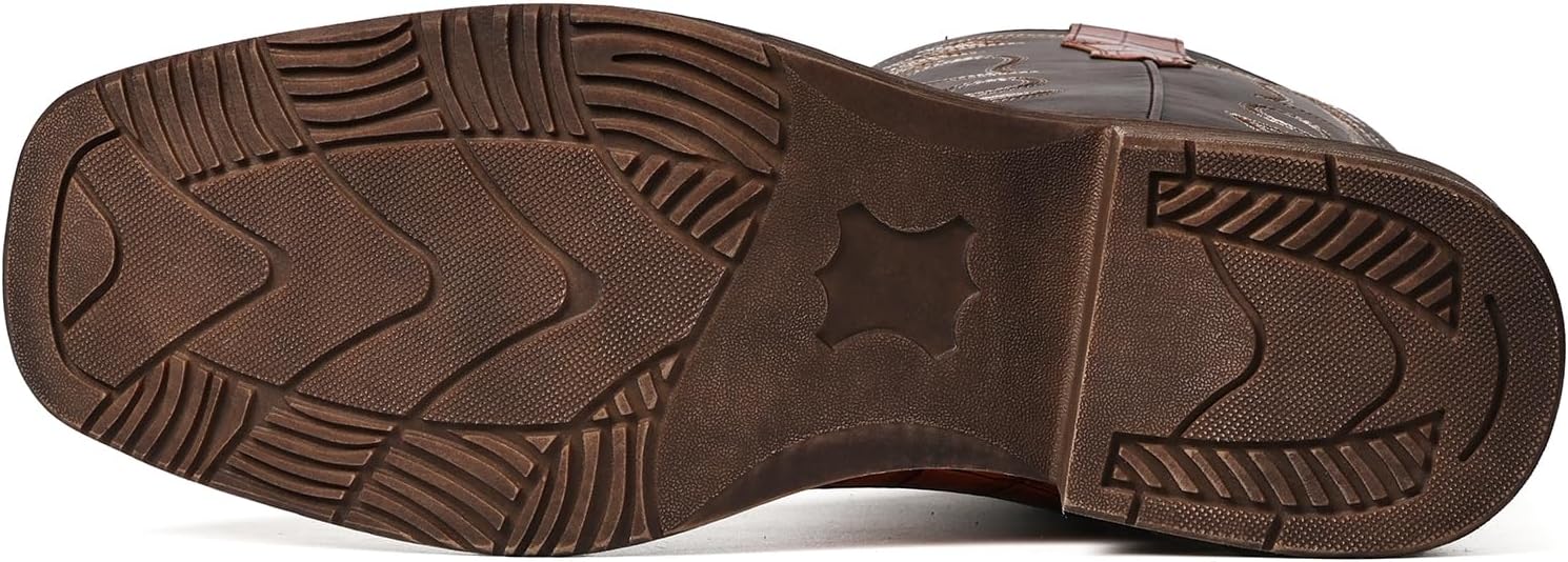 IUV Cowboy Boots For Men Western Caiman Tail Print Wide Fashionable Embroidered Pull On Slip Resistant Boots - Image 5