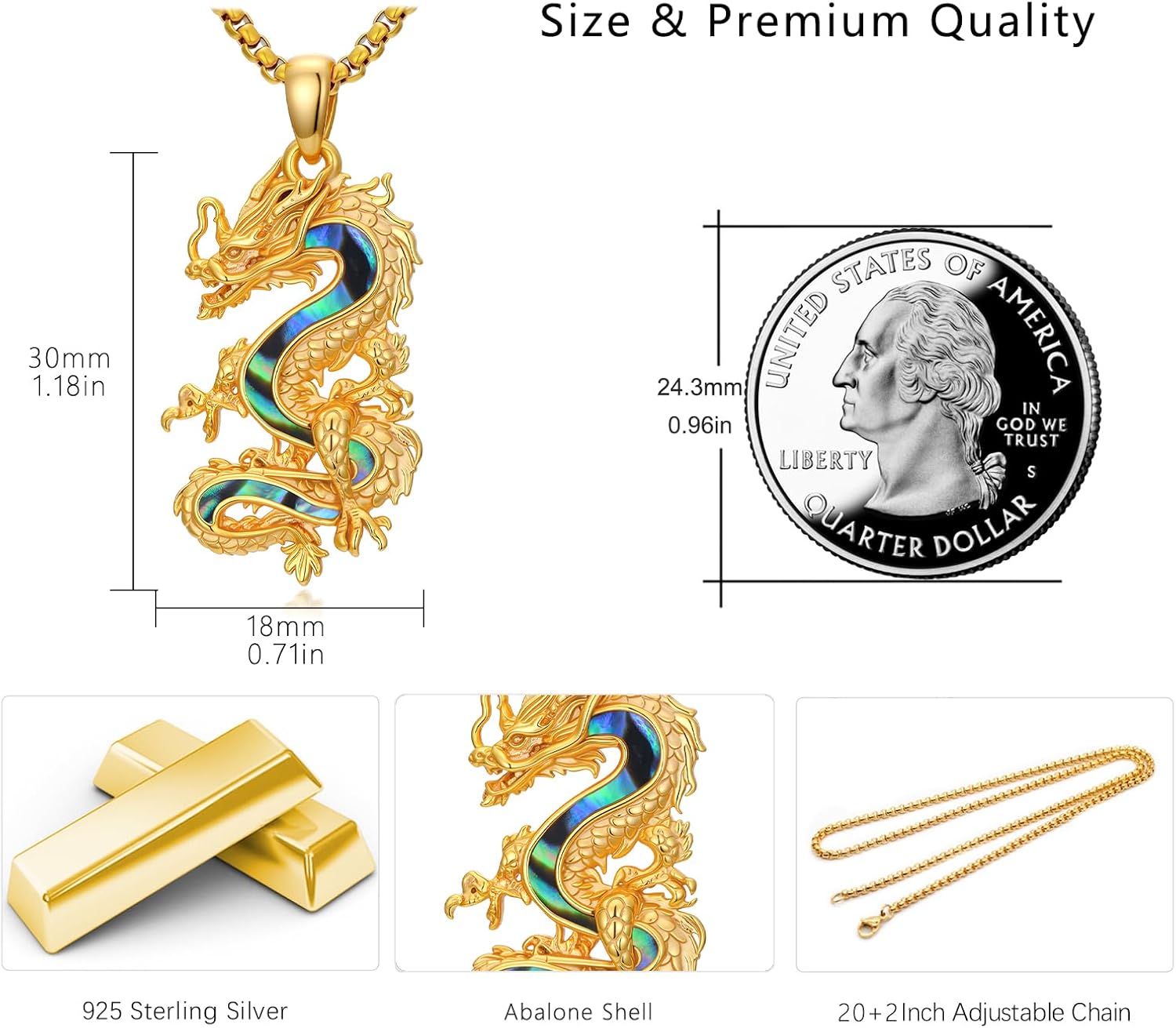 Dragon Necklace for Women Men 925 Sterling Silver Abalone Dragon Pendant Necklace Vintage Jewelry Gift for Women Men - Image 5