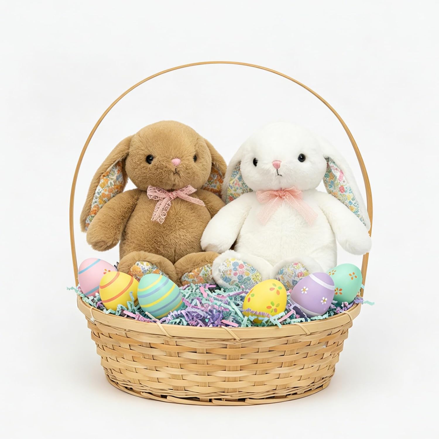 QUIRAI Easter Bunny Stuffed Animal - 14” Floral Bunny Plush with Weighted Bottom for Sitting, Cuddly Rabbit Stuffed Animal Adorable Easter Basket Stuffers for Girls Boys 14" 0.56 lbs White