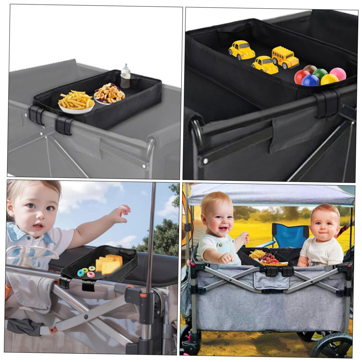 Abaodam Vassoio Snack Per Passeggino Nero Portabicchieri Organizer Per Telefono e Accessori Per Passeggini Per Ragazzo e Ragazzo