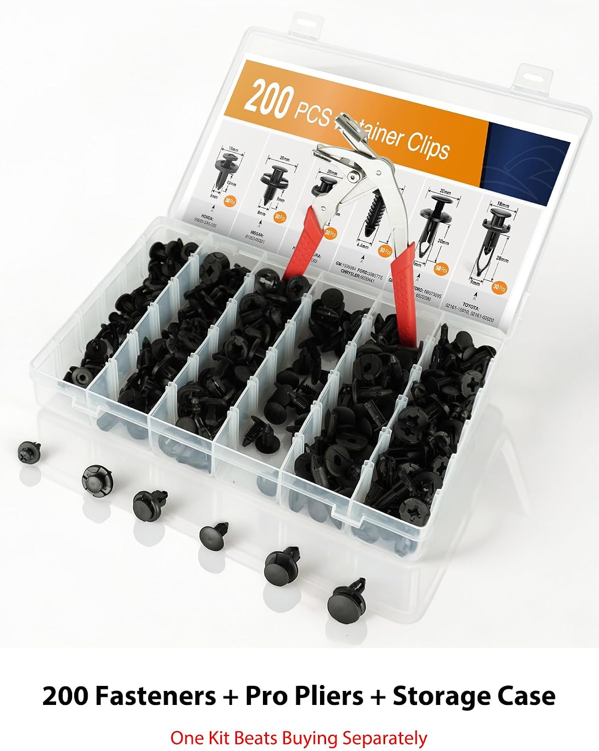 Professional Clip Removal Pliers Set with 200PCS Push Pin Rivets