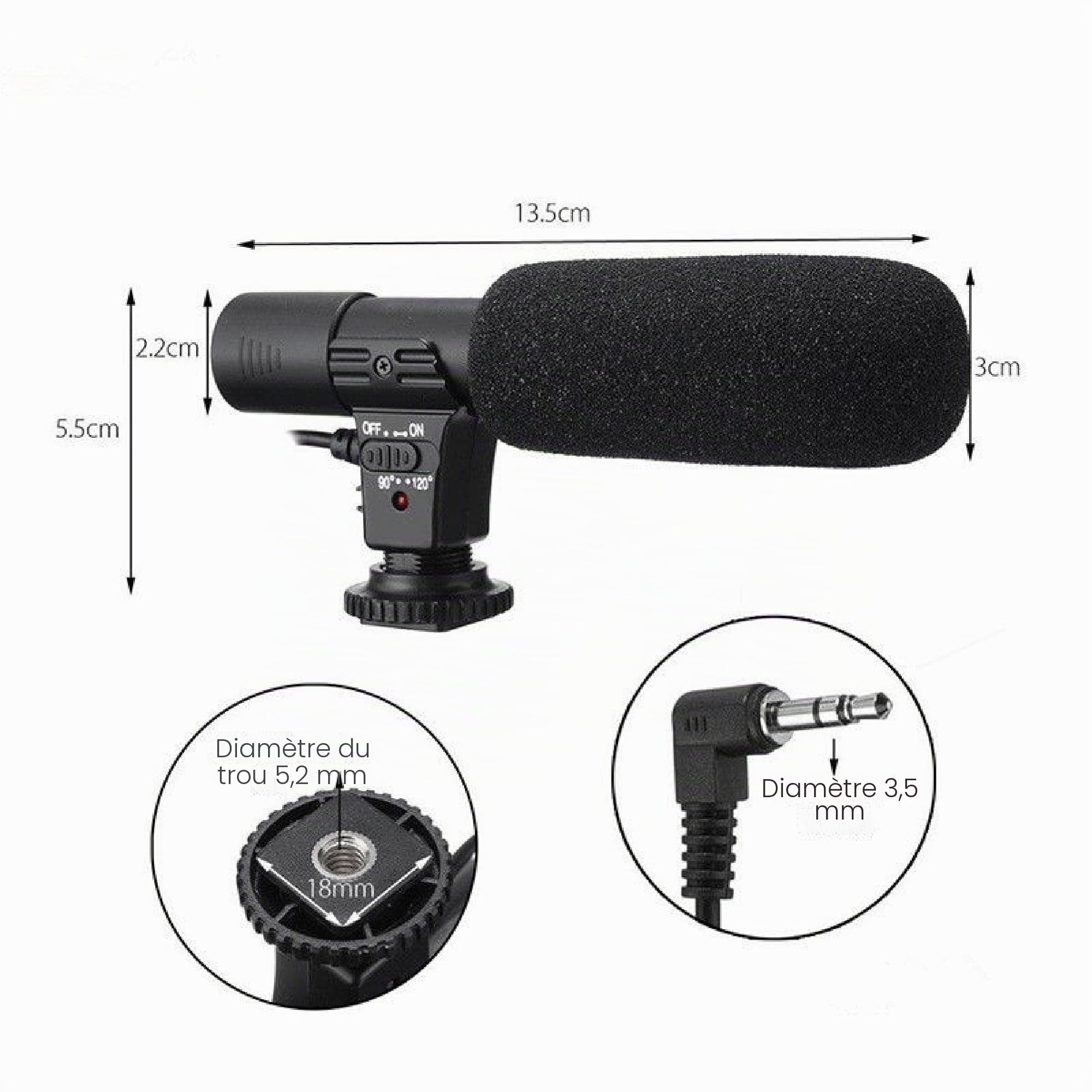 Microphone stéréo avec prise DV de 3,5 mm pour Nikon D7000 D300s D5100 D5300 D3300 D3200