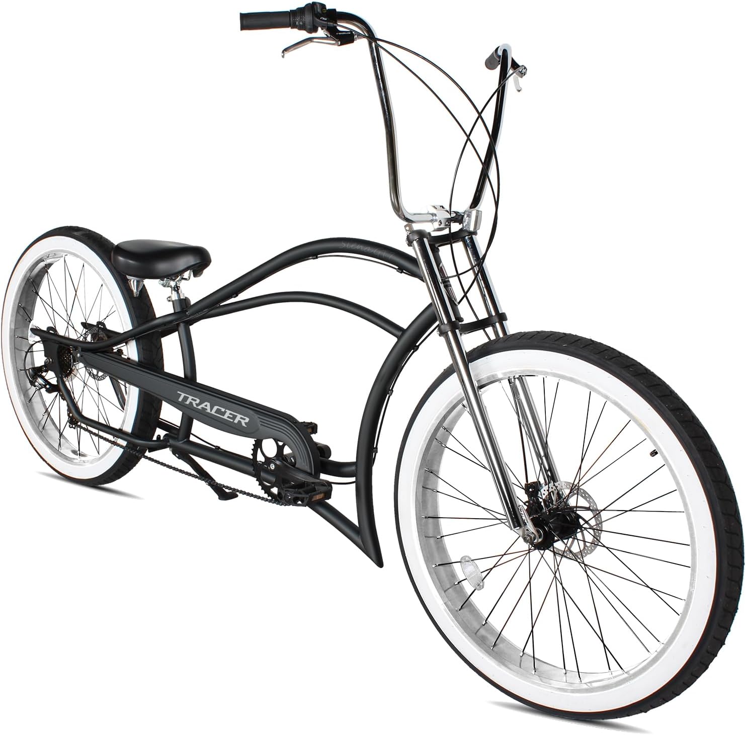 Tracer Siena Stretch Beach Cruiser Bike for Adults,Chopper Style with 1/3/7 Speed, Alloy Fat Rims and Fat Tires.