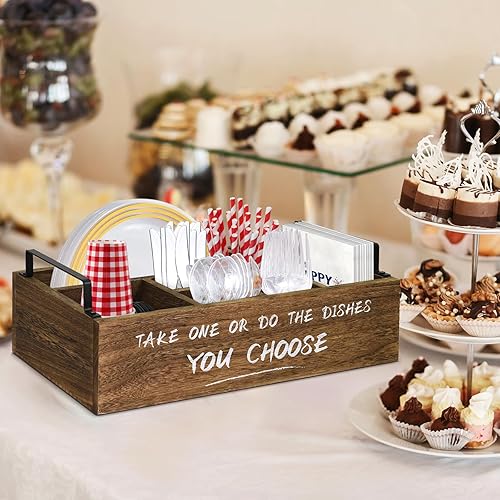 Miniatura 6 de Soporte para platos de papel, organizador de utensilios para encimera de cocina, organizador de platos de papel de madera, organizador de utensilios