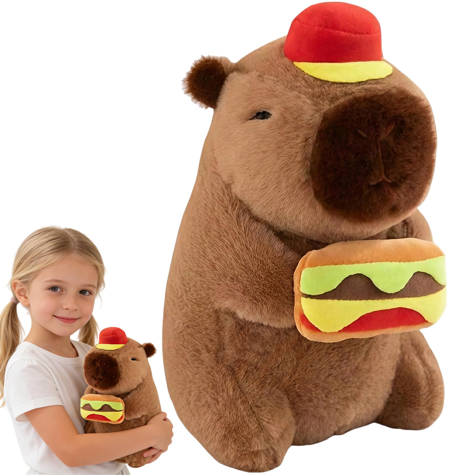 SORAYUXI Capybara Plush, Kawaii Hamburger Capybara Stuffed Aniamls, Capybara Teddy, Soft Plushie Dolls, 23cm Capybara Toy Decorative Item Bedroom Companion Birthday Gift for Kid Boy Gir