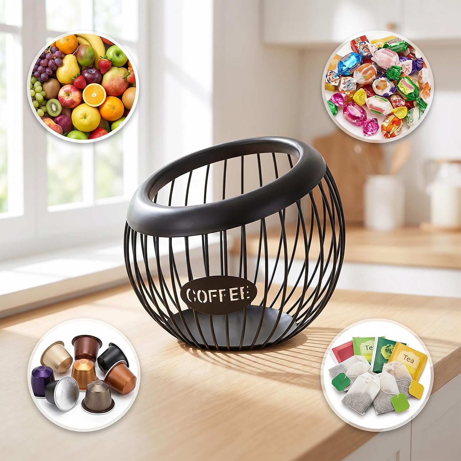 2 Pcs Coffee Pod Holder, Espresso Pod Holders Metal (Black) | Large Capacity Coffee Pods Organizer for Kitchen Counter and Office Desktop, Pods Storage Fruit Bowl Snack Storage