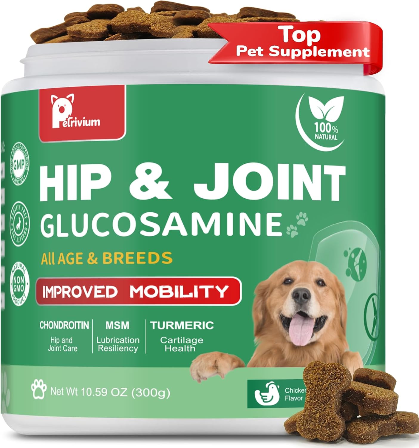 Hip and Joint Supplement for Dogs, Glucosamine Treats Chews with Chondroitin, MSM, Turmeric – Support Joint Pain Relief, Mobility, Reduce Occasional Discomfort, Fit All Ages and Breeds, 150 Soft Chew