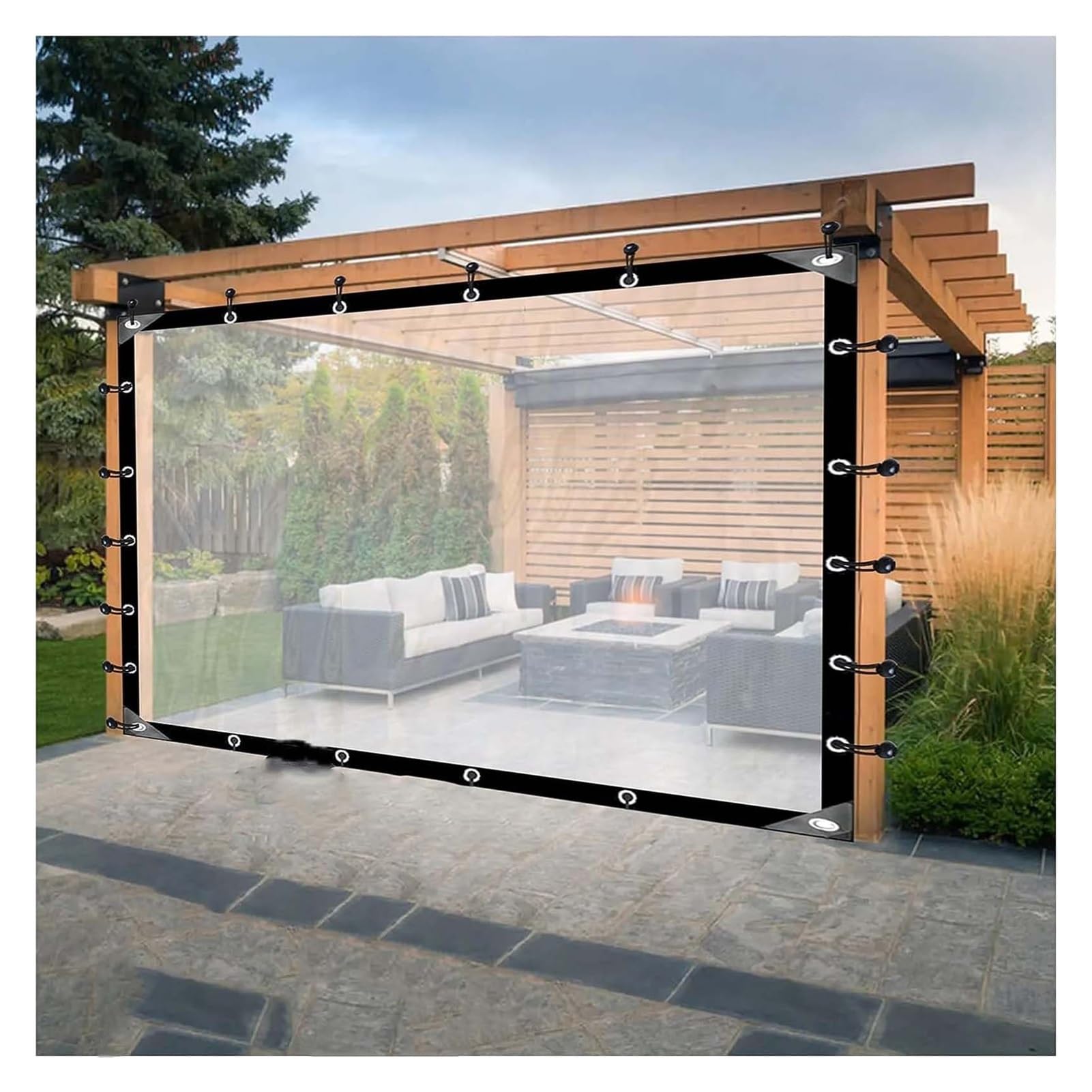 Doorzichtige transparante pvc-zeildoek buitengordijnen met deur met ritssluiting en zwaar belastbare doorvoertules, ideaal voor tuinhuisje, zijpanelen, 1,5 x 2,5 m Doorzichtige transparante pvc-zeildoek buitengordijnen met deur met ritssluiting en zwaar belastbare doorvoertules, ideaal voor tuinhuisje, zijpanelen, 1,5 x 2,5 m