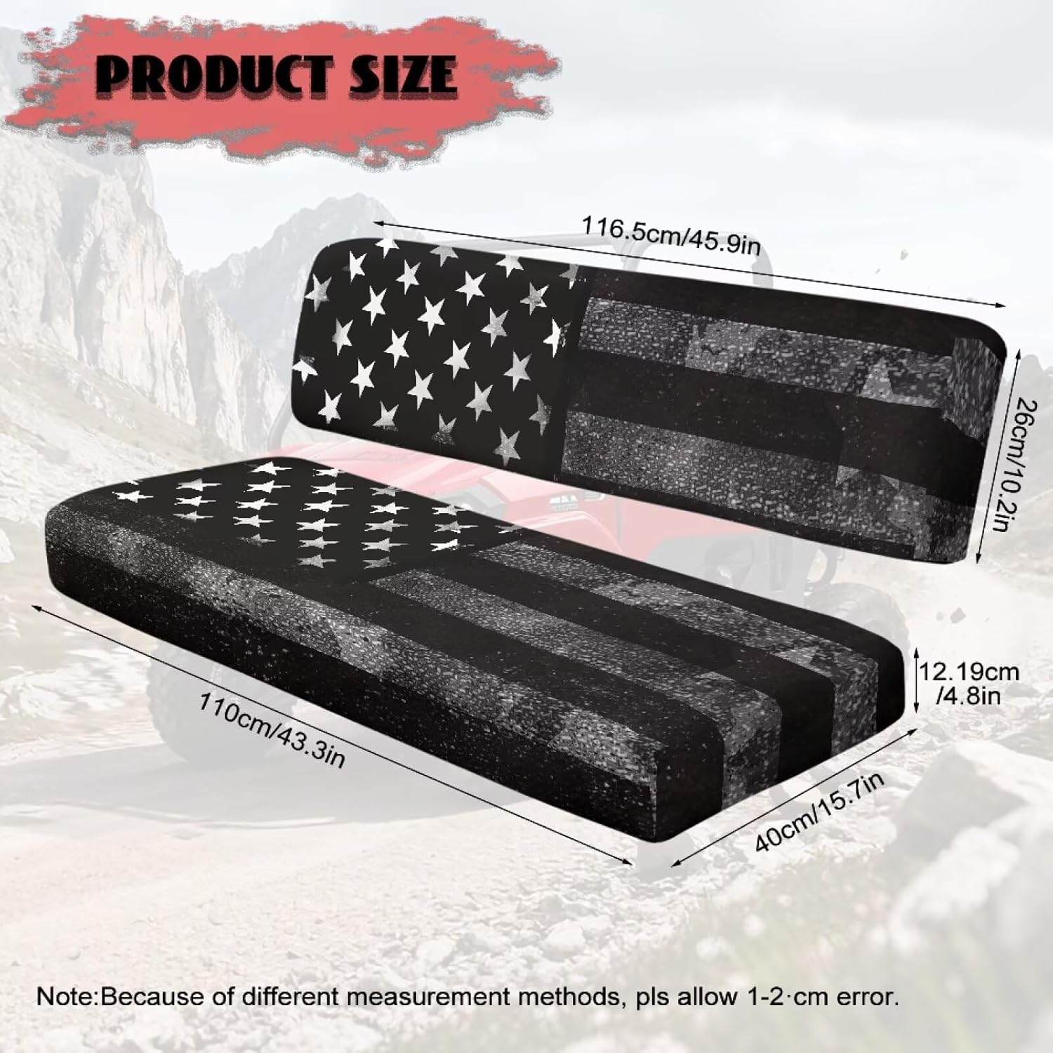 Black American Flag UTV Seat Cover Anti Slip Mule Bench Seat Cover All-Weather Protection UTV Seat Accessories for Kawasaki Mule 2009-2024 4000 4010/2001-2018 3000 3010