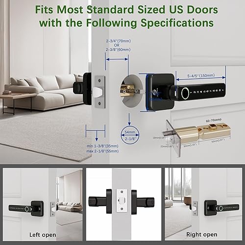 Miniatura 6 de Cerradura de puerta inteligente, perilla de puerta de huellas dactilares, perilla digital 5 en 1, aplicación/código de teclado/tarjetas IC/huellas