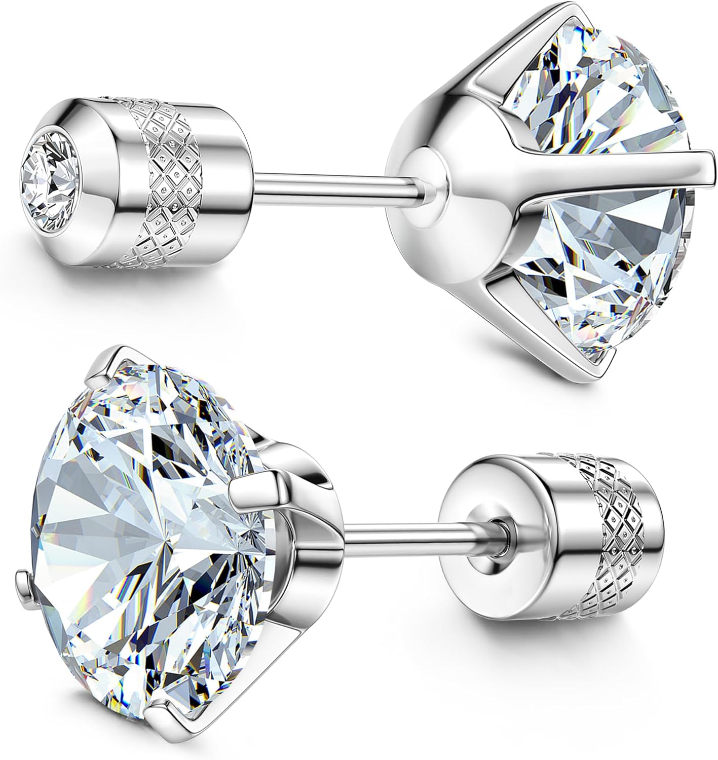 Subiceto Hypoallergenic G23 Implant Grade Titanium Screw Back Earrings 20G Pure Titanium Post for Sensitive Ears 5A Cubic Zirconia Titanium Earring Studs for Women Men Double Side Earrings Piercing Sleeper Studs Jewelry