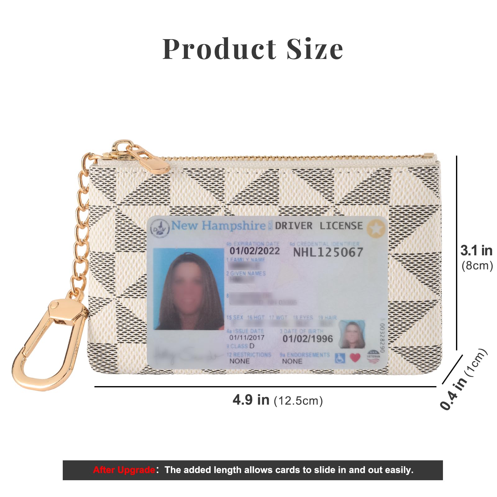 Portamonete in pelle da donna con portachiavi, piccola cerniera, portamonete, porta carte, pochette per donne e uomini, bianco, Portamonete in pelle con cerniera