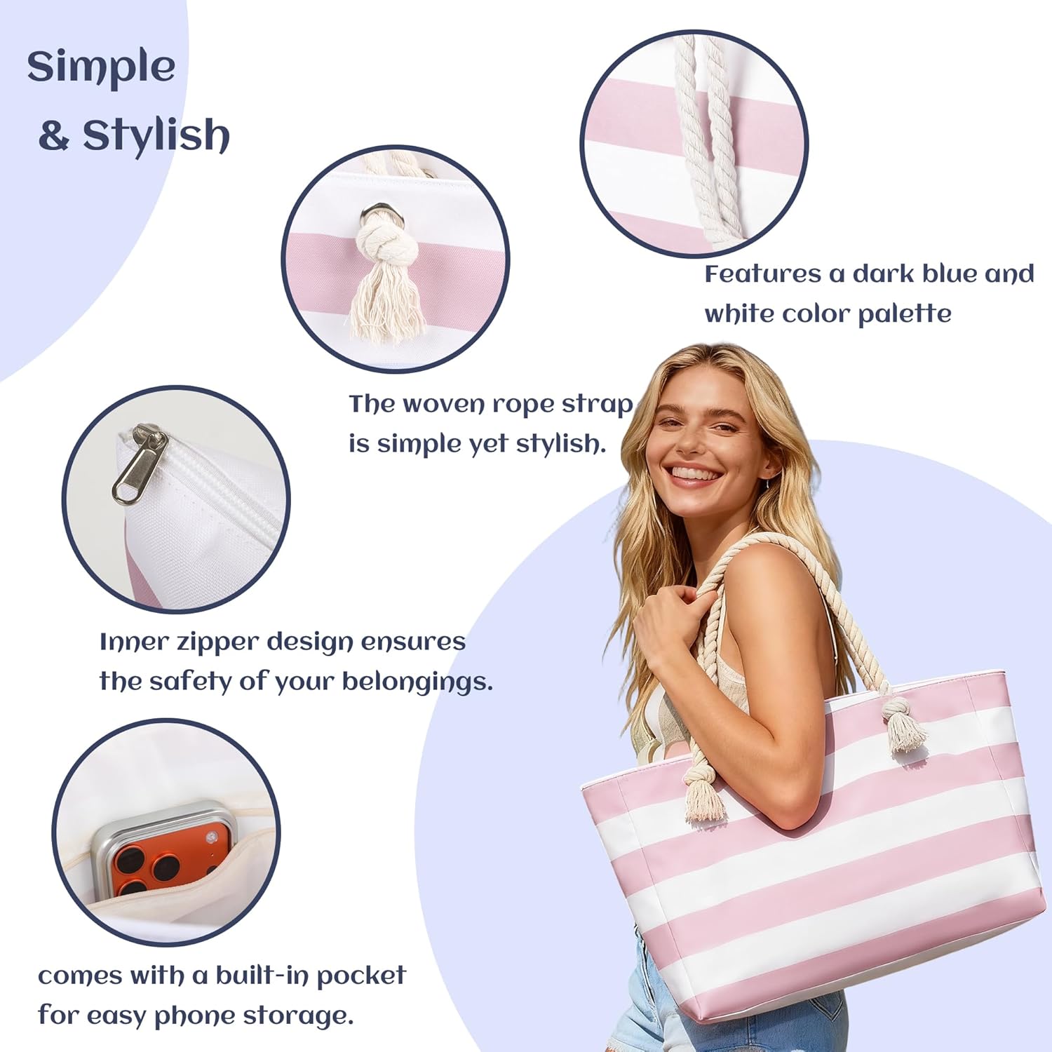 Empty Mahjong Tile Bag 3PS - Stripe American Mahjong Carrying Set Tote Bags for Tiles and Racks Storage (Case Only)