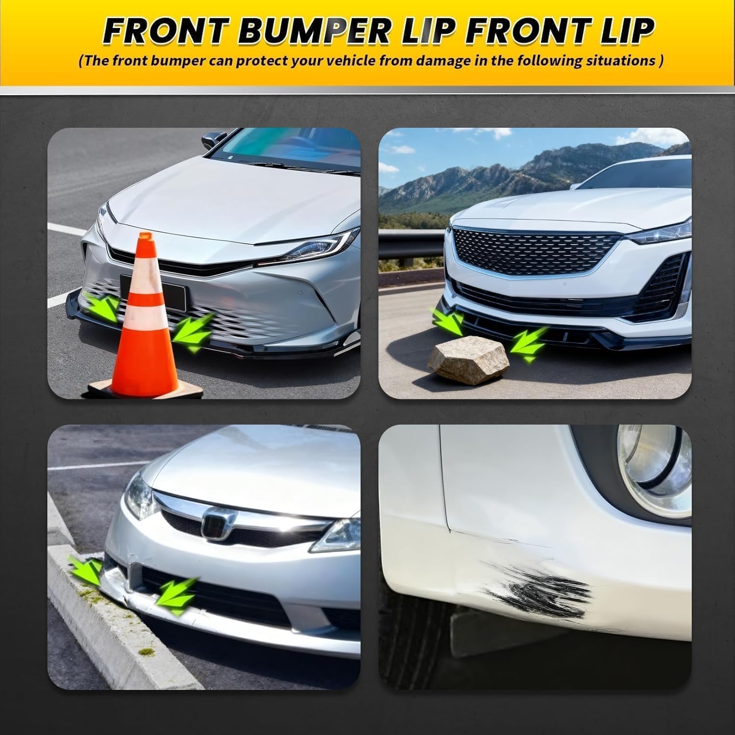 3Pcs Front Lip Compatible with Model Y 2020-2024 Bumper Airmatic Dam Lower Chin Splitter Protection Body Kit (Glossy Black)