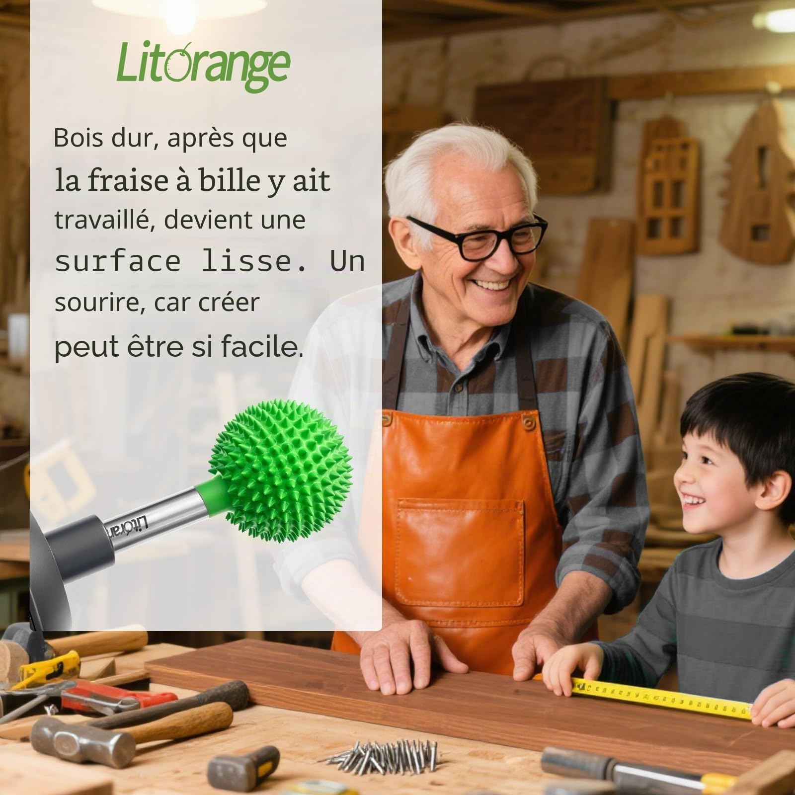 Litorange Fraise à bille en carbure avec pointe longue pour perceuse, Ponceuse à tête sphérique de 1/4" pour meuleuse droite électrique, fraise à bois, râpe à billes pour le travail du bois et la