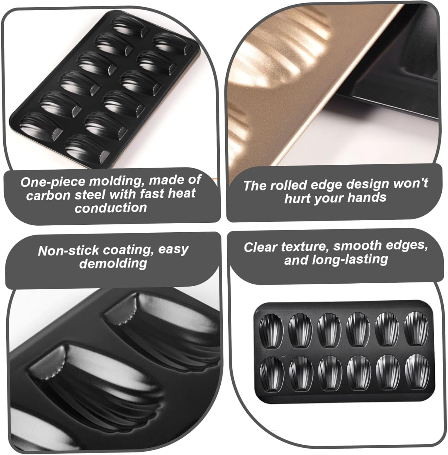2Pcs Madeleine Pan, 12 Cavity Shells Shape Baking Molds Non-Stick Cookie Cake Scone Pan Whoopie Pie Tray.