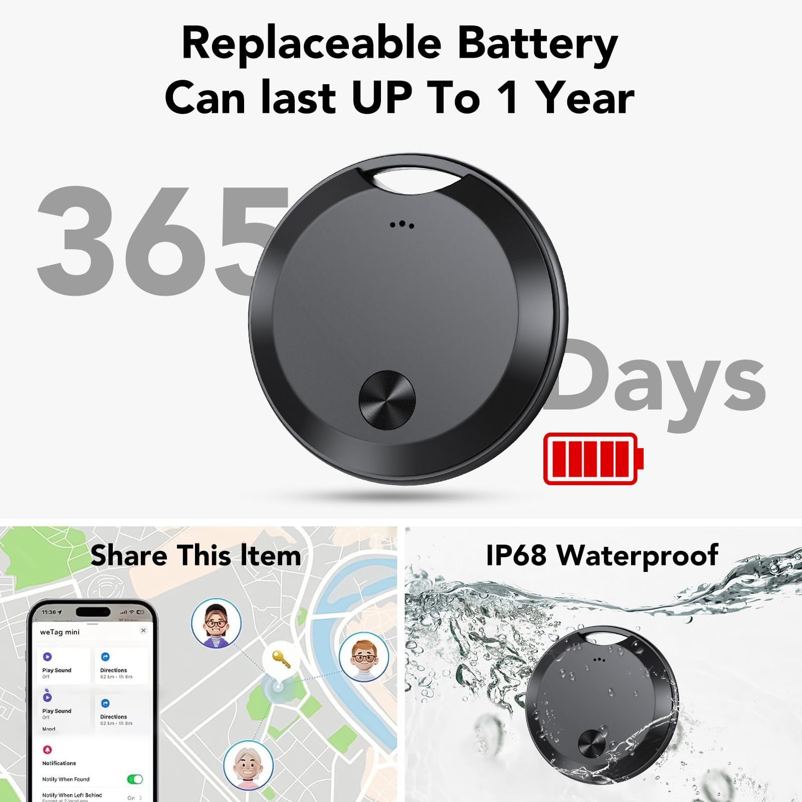 Air Tracker Tags-4 Pack: Smart Bluetooth Tracker, Item Finder Works with Apple Find My (iOS Only) App, Trakcer Tag Locator for Keys, Luggage, Satchel, Backpack etc. (Not for Android Devices) — view 6