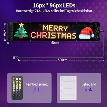 SIBI LIGHTING LED gözler, 12 x 60 cm Devil Eyes LED gösterge, uzaktan kumandalı ve Bluetooth uygulamalı, kendin yap programlanabilir, esnek LED kayan yazı, otomobil, kamyon, reklam, parti dekorasyonu