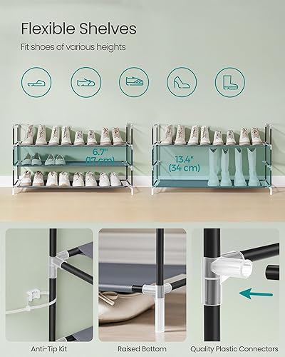 Miniatura 21 de SONGMICS Zapatero, organizador de almacenamiento de zapatos de 3 niveles, estante de zapatos de metal, 12 a 15 pares de zapatos, torre apilable