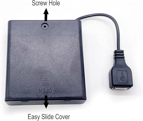 Miniatura 5 de Jstincal Paquete de 2 cajas de batería 4AA, 4 soportes de batería AA con cable USB, caja de batería USB de 6 V (4 x 1.5 V), 4 ranuras x caja de