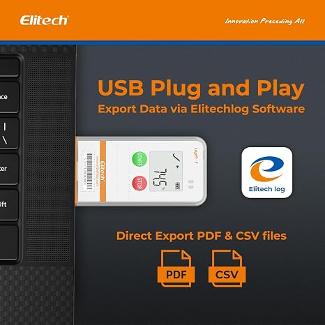 Elitech USB Digital Temperature Humidity Data Logger with Shadow Data Reusable Recorder 32000 Points, Auto PDF/CSV Report, for Windows/MacOS, Refrigerator Thermometer LogEt5TH-5Pack