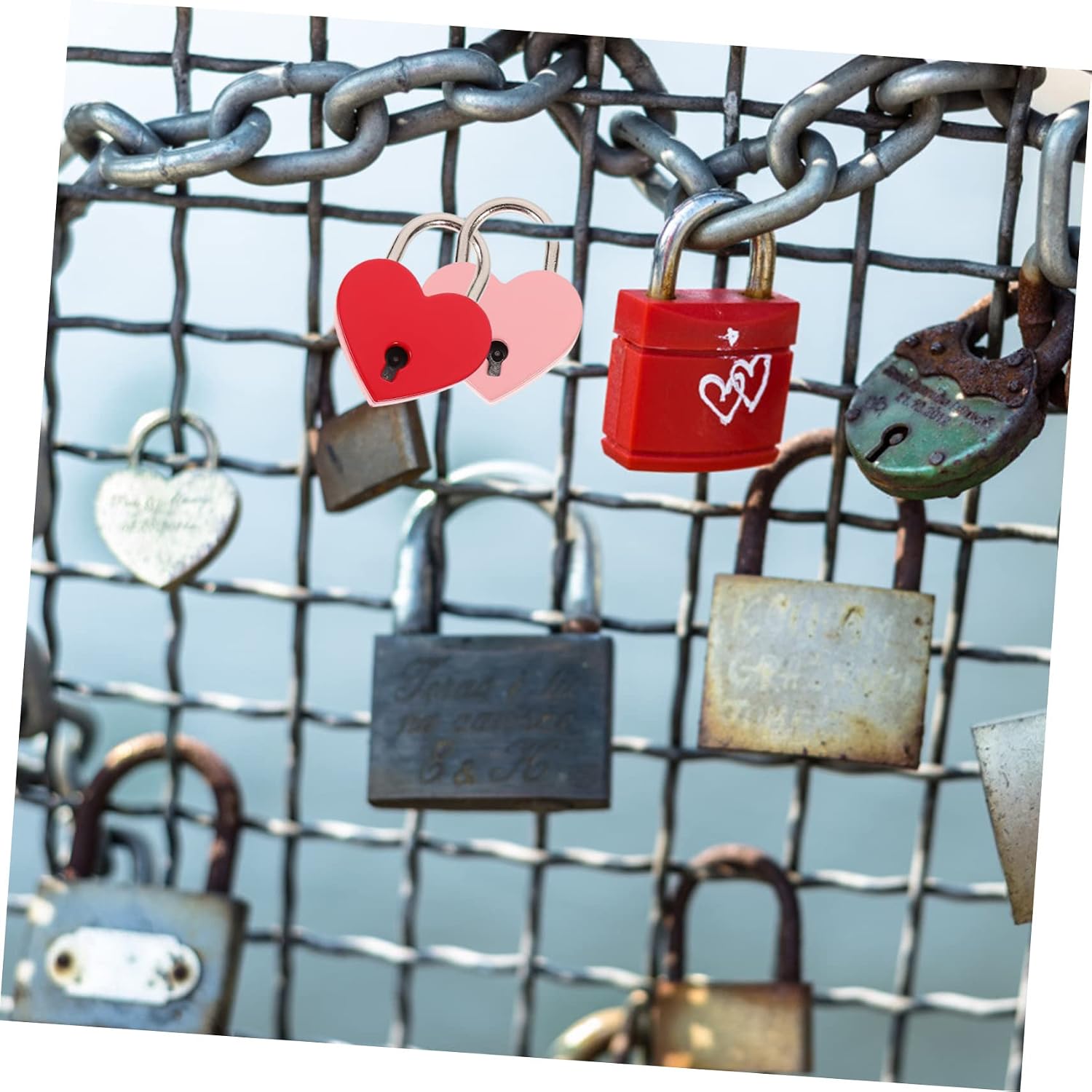 12 Pcs Heart Lock Color Wishing Lock Handbag Lock Color Couple Lock Couple Wishing Lock Hanging Luggage Lock Heart-Shaped Lock Heart-Shaped Wishing Lock Wishing Love Lock/2073