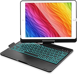 iPad Keyboard Case for iPad 6th Gen 2018, iPad 5th Gen 2017, iPad Pro 9.7, iPad Air 2, iPad Air 1, 360 Screen Rotation 7 Colors Backlight iPad Case with Keyboard - Black