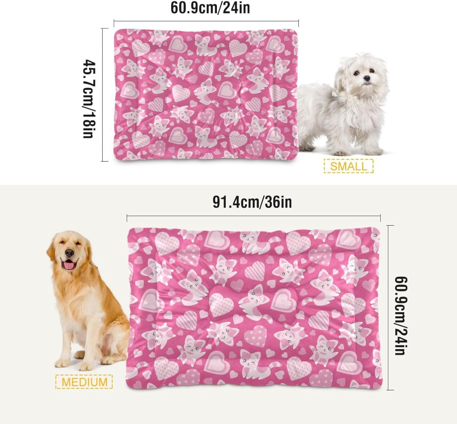 review Pink Cats Warm Dog Crate Bed Mat, Soft Pet Sleeping Mat Dog Bed for Crate Suitable for Medium Dogs Cats, Machine Washable Dog Mattress, Anti-Slip 36