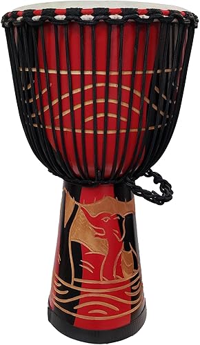 Miniatura 93 de Djembe Drum Carved Bongo música de inspiración africana también una idea única para regalar. Carver Abstract Elephant Giraffe Turtle.