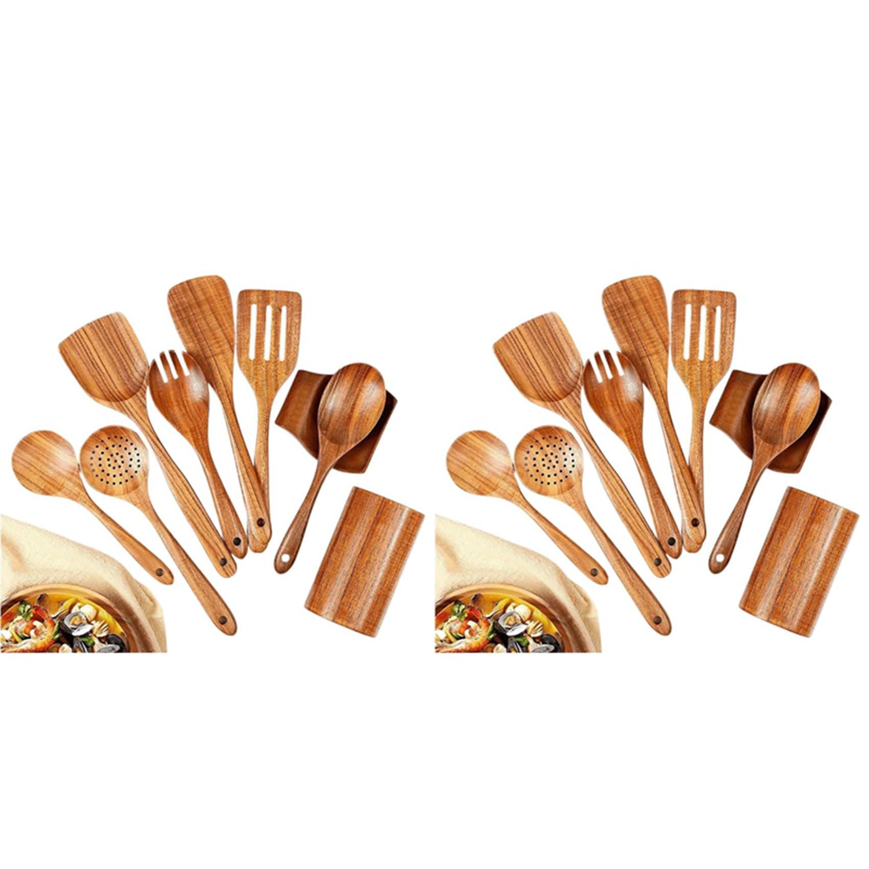 Hndhbfgrt 18PCS Natural Wooden Spoons for Cooking Wooden Utensils for Cooking with Utensil Holder Teak Wooden Kitchen Utensils Set