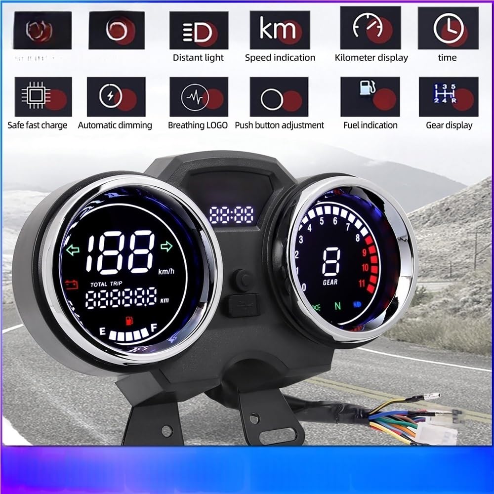 odómetro Odómetro Universal LCD para motocicleta, velocímetro, tablero Digital, de instrumentos, contador horas, tacómetro con engranaje