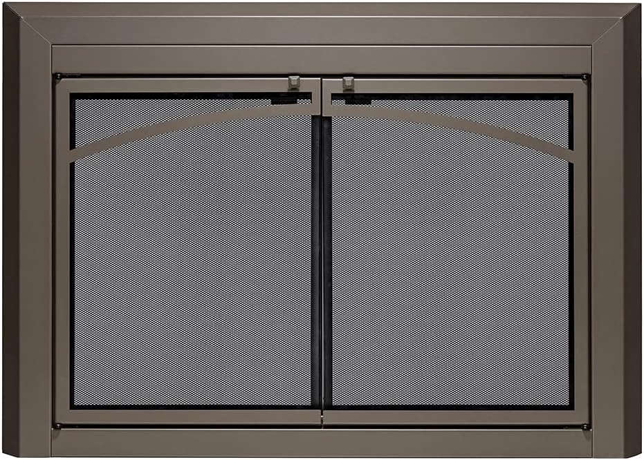 UniFlame - Gerri - Cabinet-Style Fireplace Doors with Smoke Tempered Glass (Color: Oil Rubbed Bronze, Size: Medium - Fits Opening 30in to 37in W x 25.5in to 32.5in H)