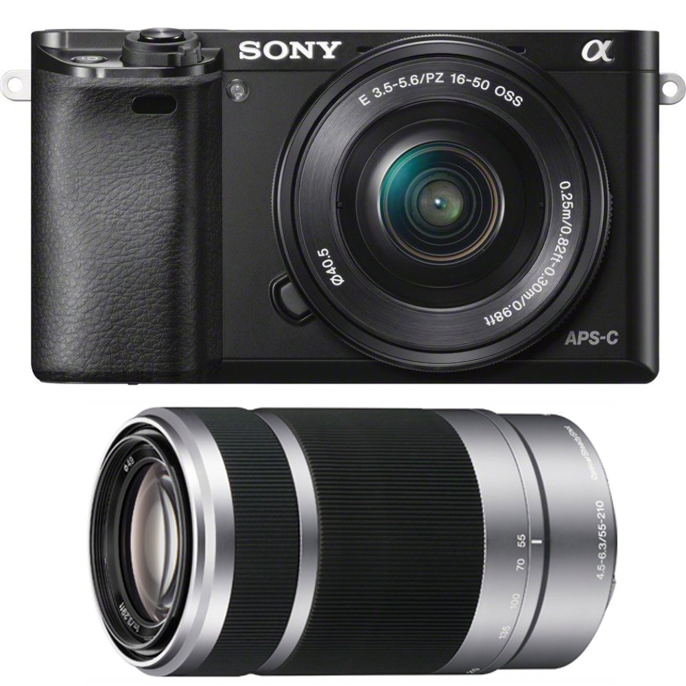 Sony Alpha a6000 Camera with 55-210mm and 16-50mm Power Zoom Lenses - Includes Camera with 16-50mm Power Zoom Lens and 55-210mm Zoom Lens (Silver)