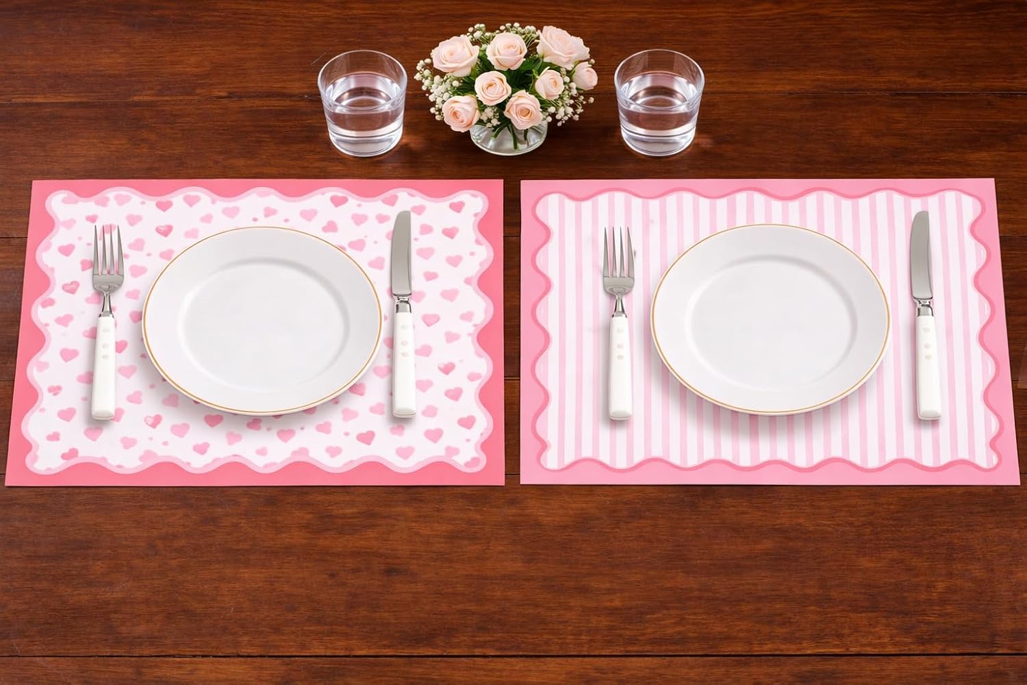 Paper Placemats 12x18 inch Disposable 24 Pack, Pink Hearts & Stripes Designs, Tear-Off Pad for Girls Birthday, Baby Shower, Cute Table Decor for Parties, Kids Activities, Hosting Supplies