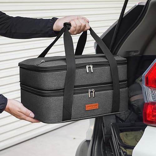 Miniatura 2 de Cazuela aislada de dos pisos para alimentos calientes o fríos, transportador de alimentos expandible para fiestas de comida, picnic, comidas al aire