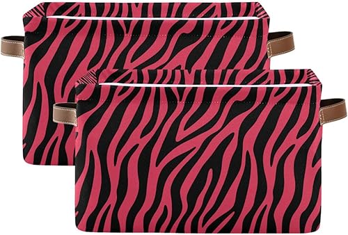 Miniatura 2 de Pink Zebra Print Pattern storage bins basket with Handles, toy storage, toy storage organizer, toy basket 14.2x10.2x8.3 IN