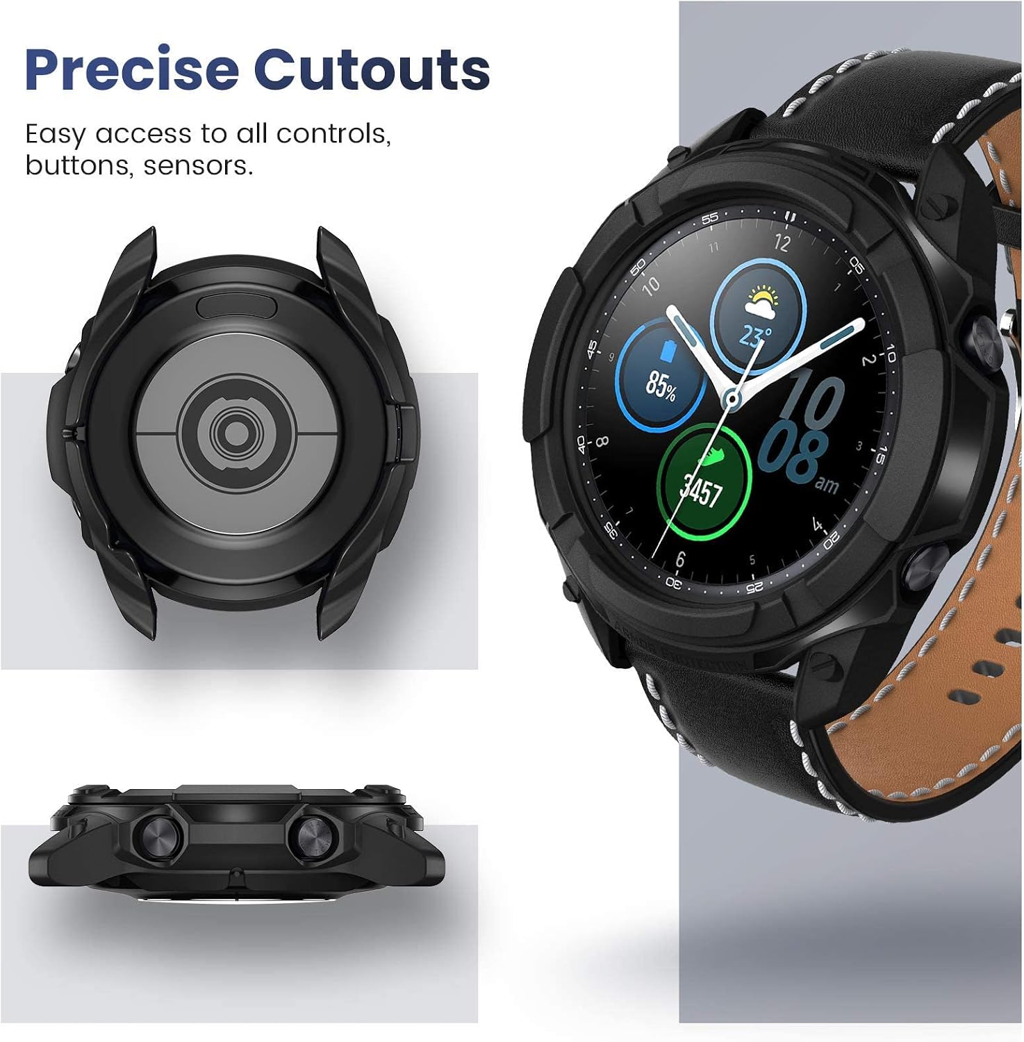 Goton 3 in 1 Accessories for Samsung Galaxy Watch 3 41mm, 1 Rugged TPU Armor Bumper Case +2 Tempered Glass Screen Protector Films + 1 Bezel Ring for Galaxy Watch 3 41mm(Black,41mm)