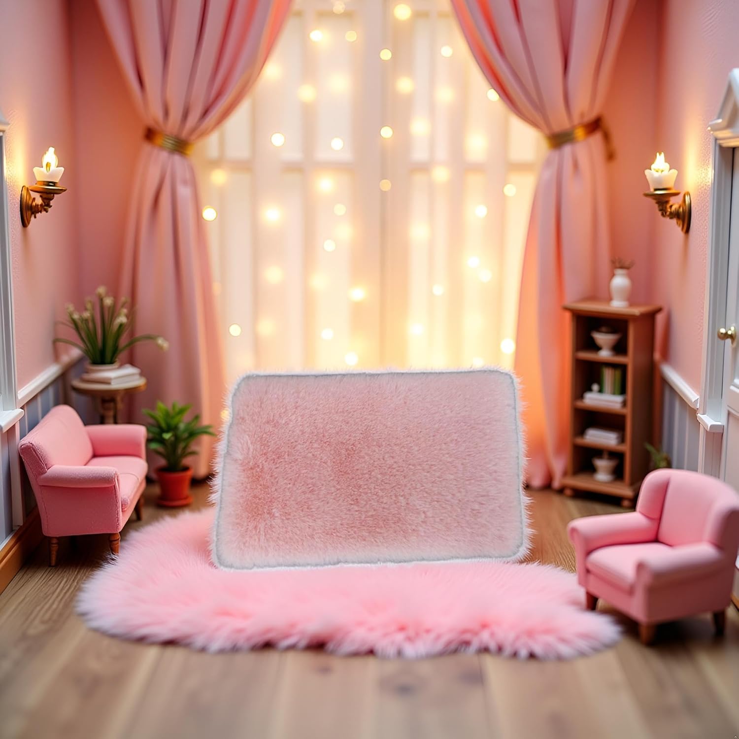 Pink Dollhouse Carpet, Miniature Carpet, Fluffy Mini Dollhouse Rug, Doll House Rug, Parent-Children Interaction Lightweight Decor for 1/12, 1/8, 1/6 (Square L) - Image 6