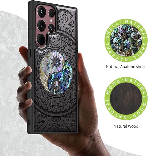 Miniatura 2 de Carveit Funda de madera de diseñador para Samsung Galaxy S22 Ultra (grabado en madera e incrustaciones de carcasa) compatible con cargadores