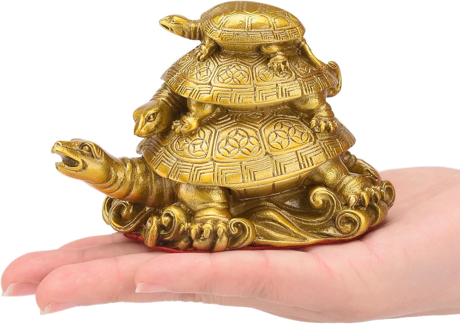 BRABUD Brass Three Generation Turtles Collectible Figurines Handmade Statue Attract Wealth Home Office Desk Decor