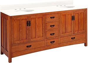 Signature Hardware 484183 Maybeck 72" Free Standing Double Basin Vanity Set with Cabinet and Marble Vanity Top - Tinted Oak/Arctic White
