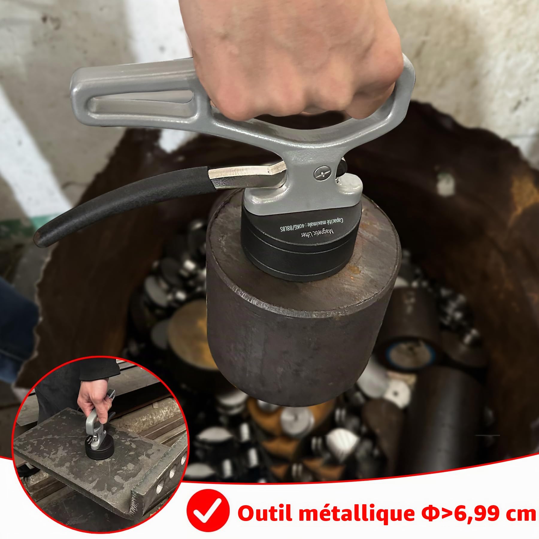 MUTUACTOR Poignée de levage magnétique manuelle, puissante, 1 lot d'aimants puissants en néodyme avec poignée stable pour le transport, outil magnétique facile à desserrer pour saisir les objets en
