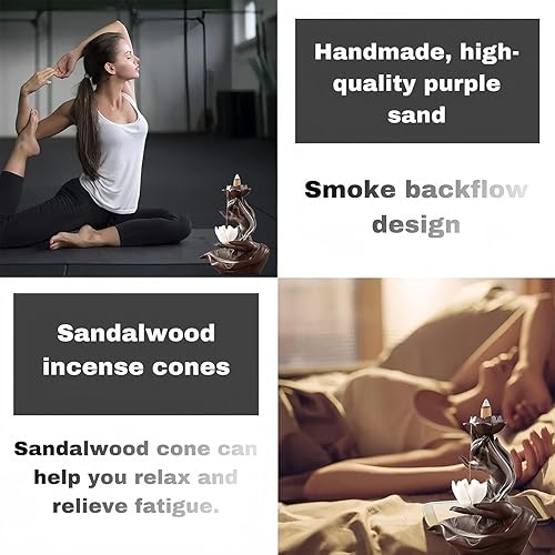 Miniatura 6 de RE RELIURE Lotus in Hand - Quemador de incienso cermánico con reflujo cerámico, quemador de incienso en cascada con 50 conos de soporte de incienso